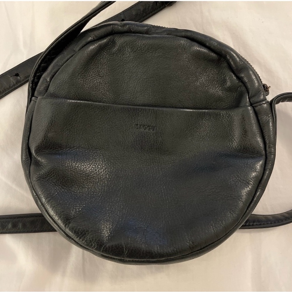 Baggu Black Leather Circle Crossbody Bag